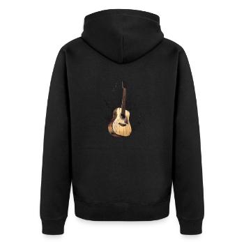 Stilisierte Akustikgitarre umgeben von Musiknoten - Unisex Premium Bio Zip Hoodie - Schwarz - Hinten - Nico (187cm)