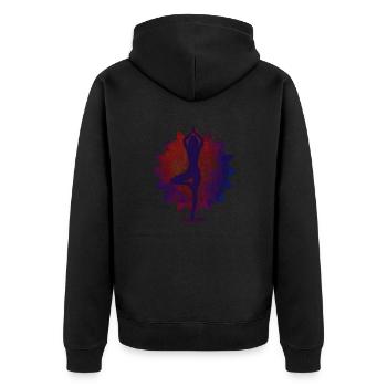 La sérénité du yoga : silhouette en pose avec l’homme - Veste à capuche bio Premium Unisexe - noir - Dos - Nico (187cm)