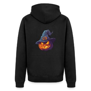 Citrouille effrayante avec chapeau de sorcière - Veste à capuche bio Premium Unisexe - noir - Dos - Nico (187cm)