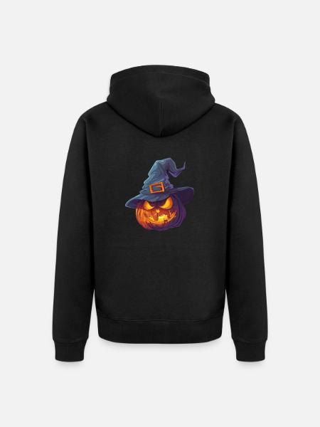 Spooky pumpkin with witch hat - Unisex Premium Organic Zip Hoodie - black