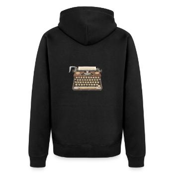 Vintage typewriter with paper in 2D illustration - Unisex Premium Organic Zip Hoodie - black - Back - Nico (187cm)