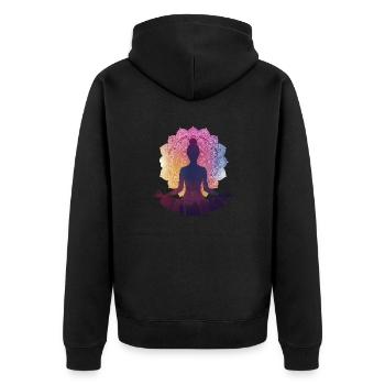 Silence dans la pose : une silhouette de yoga avec Manda - Veste à capuche bio Premium Unisexe - noir - Dos - Nico (187cm)