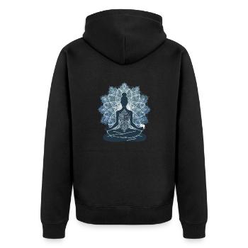 Le silence du yoga : une silhouette en pose avec M - Veste à capuche bio Premium Unisexe - noir - Dos - Nico (187cm)
