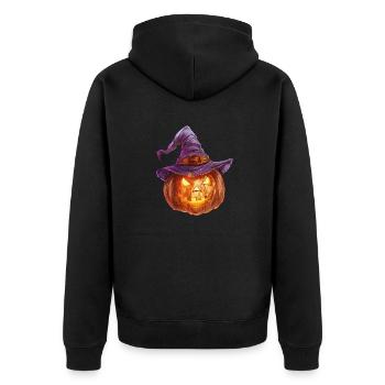 Eerie jack-o'-lantern with witch hat - Unisex Premium Organic Zip Hoodie - black - Back - Nico (187cm)