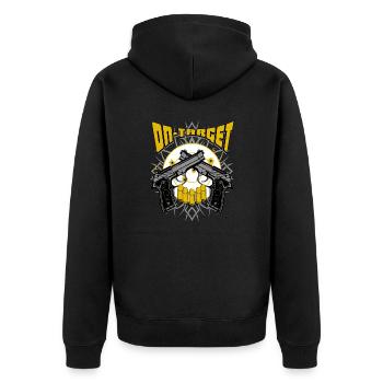 on target - Unisex Premium Bio Zip Hoodie - Schwarz - Hinten - Nico (187cm)