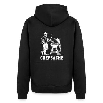 Grillen Chefsache - Unisex Premium Bio Zip Hoodie - Schwarz - Hinten - Nico (187cm)