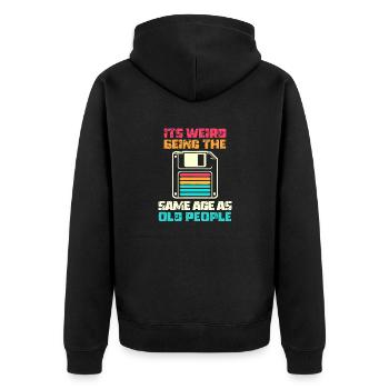 Jahrgang | Klassisch | Klassisch | Alt - Unisex Premium Bio Zip Hoodie - Schwarz - Hinten - Nico (187cm)