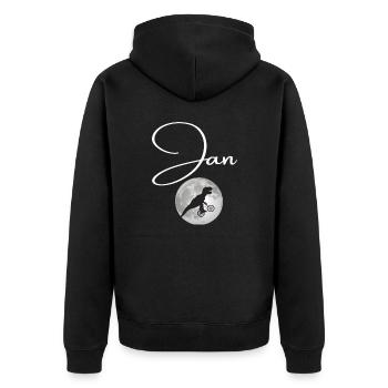 JAN - Schöner Jungen Name mit Dinosaurier - Unisex Premium Bio Zip Hoodie - Schwarz - Hinten - Nico (187cm)