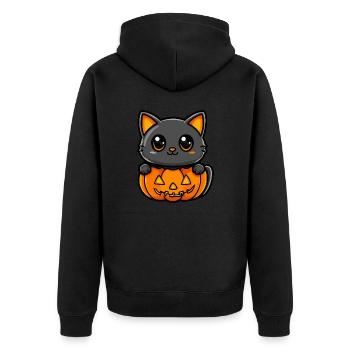 Katze Halloween Kater Comic - Unisex Premium Bio Zip Hoodie - Schwarz - Hinten - Nico (187cm)