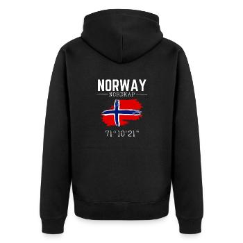 Norwegen Nordkap Wander Urlaub Skandenavien - Unisex Premium Bio Zip Hoodie - Schwarz - Hinten - Nico (187cm)