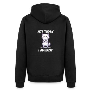 Not Today i am Busy - lustige Katzen Sprüche - Unisex Premium Bio Zip Hoodie - Schwarz - Hinten - Nico (187cm)