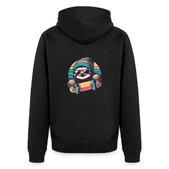 Skater Faultier mit Beanie und Sonnenbrille - Unisex Premium Bio Zip Hoodie - Schwarz - Hinten - Nico (187cm)