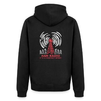 Ham Radio – Der Kontakt zählt - Unisex Premium Bio Zip Hoodie - Schwarz - Hinten - Nico (187cm)