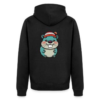 Mignon castor de dessin animé en bonnet rayé - Veste à capuche bio Premium Unisexe - noir - Dos - Nico (187cm)