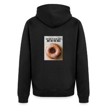 Keep your eye on the donut, not on the hole - Unisex Premium Bio Zip Hoodie - Schwarz - Hinten - Nico (187cm)