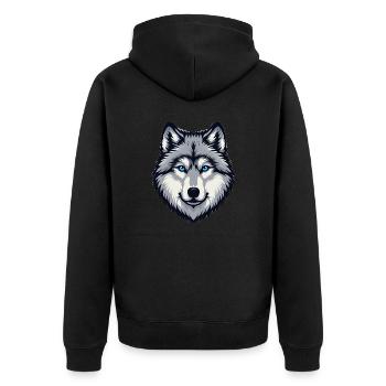 Blau äugiger Wolf Kopf - Unisex Premium Bio Zip Hoodie - Schwarz - Hinten - Nico (187cm)