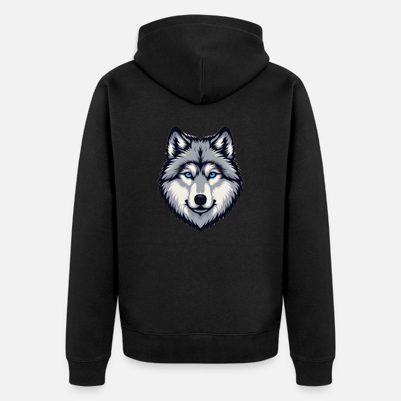Blau äugiger Wolf Kopf - Unisex Premium Bio Zip Hoodie - Schwarz