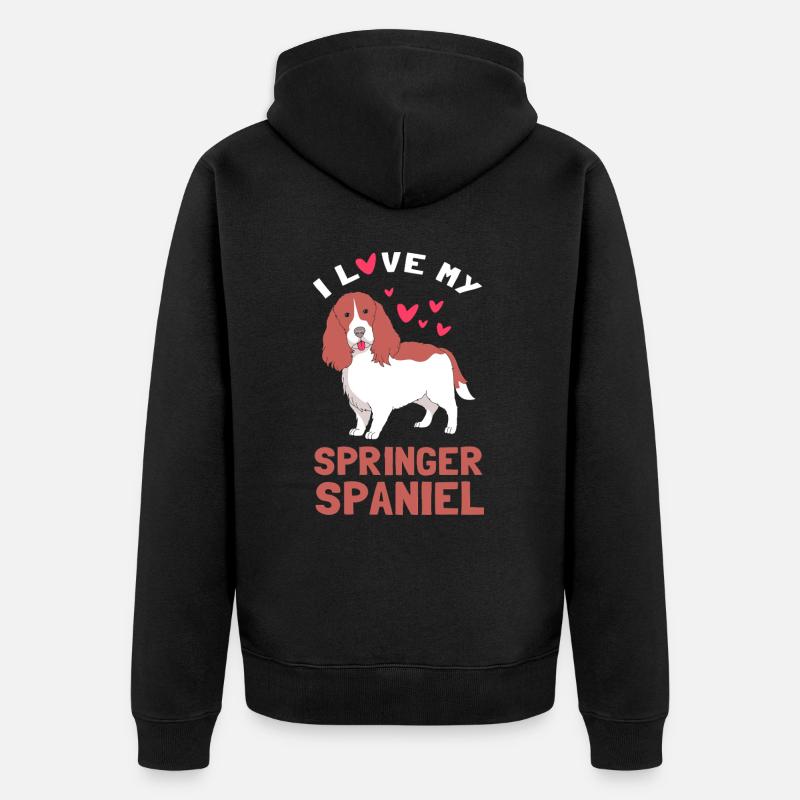 Springer Spaniel Hund - Unisex Premium Bio Zip Hoodie - Schwarz