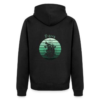 Logo rétro signe astrologique "Poisson" - Veste à capuche bio Premium Unisexe - noir - Dos - Nico (187cm)