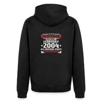 20. Geburtstag Oldtimer Februar Jahrgang 2004 - Unisex Premium Bio Zip Hoodie - Schwarz - Hinten - Nico (187cm)
