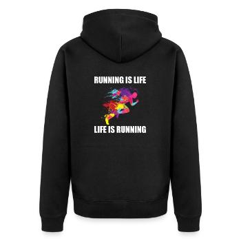 Laufen Rennen Joggen Sport Fitness Design - Unisex Premium Bio Zip Hoodie - Schwarz - Hinten - Nico (187cm)