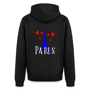 Paris,Eiffelturm,Frankreich - Unisex Premium Bio Zip Hoodie - Schwarz - Hinten - Nico (187cm)