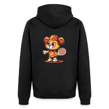 Löwe spielt Tennis - Unisex Premium Bio Zip Hoodie - Schwarz - Hinten - Nico (187cm)