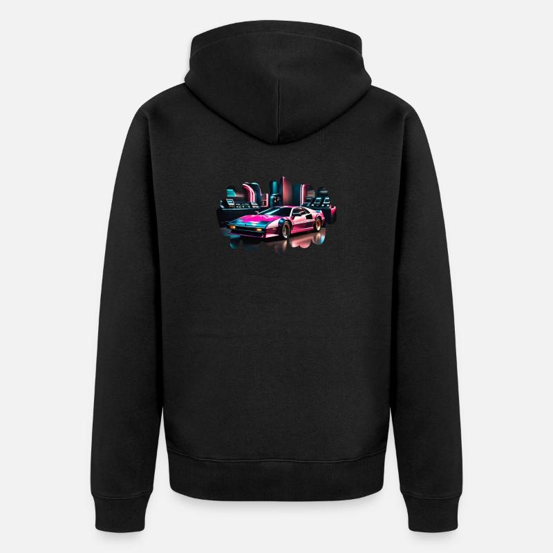 Retro Synthwave Sportwagen - Unisex Premium Bio Zip Hoodie - Schwarz