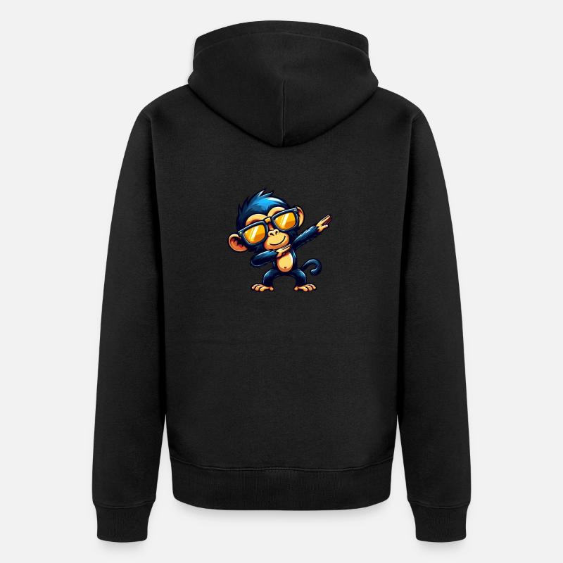 Schimpanse Dabbing Cool Affe Tanzend - Unisex Premium Bio Zip Hoodie - Schwarz