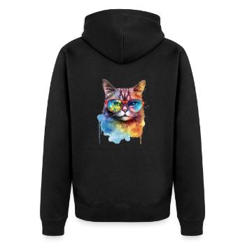 Chat coloré cool avec des lunettes de soleil - Veste à capuche bio Premium Unisexe - noir - Dos - Nico (187cm)