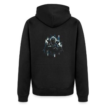 Stealth-Squad-Hinterhalt - Unisex Premium Bio Zip Hoodie - Schwarz - Hinten - Nico (187cm)