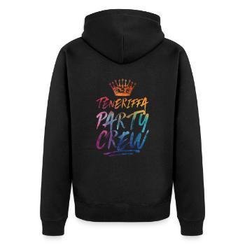 Teneriffa Party Crew Bunt - Unisex Premium Bio Zip Hoodie - Schwarz - Hinten - Nico (187cm)