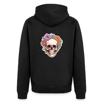 Human Skull & Flowers 4 - Unisex Premium Organic Zip Hoodie - black - Back - Nico (187cm)