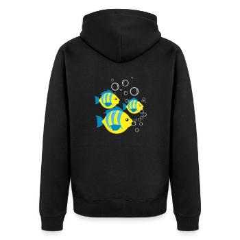 poissons turquoise et jaune avec des bulles - Veste à capuche bio Premium Unisexe - noir - Dos - Nico (187cm)