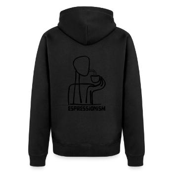 Espressionism - Espresso - Kaffee trinken - Unisex Premium Bio Zip Hoodie - Schwarz - Hinten - Nico (187cm)
