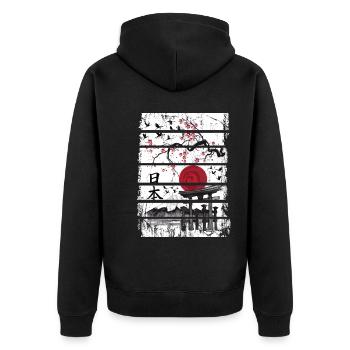Japan Vintage japanische Kunst - Unisex Premium Bio Zip Hoodie - Schwarz - Hinten - Nico (187cm)