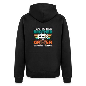 Gaming retro vintage logo design - Unisex Premium Organic Zip Hoodie - black - Back - Nico (187cm)
