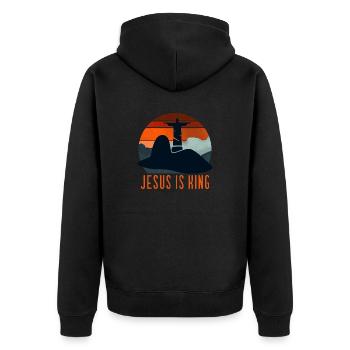 Jesus Is King - Unisex Premium Organic Zip Hoodie - black - Back - Nico (187cm)