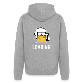 Bier Loading (Bier Wird Geladen / Negativ / |) - Unisex Premium Bio Zip Hoodie - Grau meliert - Hinten - Nico (187cm)