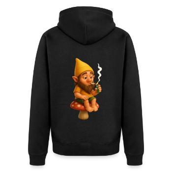 Kiffender Zwerg auf Pilz - Cannabis - Unisex Premium Bio Zip Hoodie - Schwarz - Hinten - Nico (187cm)