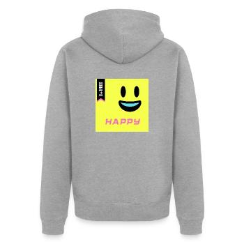 Emoji Day 2022 - Emoji Happy - Design B - Unisex Premium Organic Zip Hoodie - heather grey - Back - Nico (187cm)