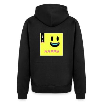 Emoji Day 2022 - Emoji Happy - Design B - Unisex Premium Bio Zip Hoodie - Schwarz - Hinten - Nico (187cm)