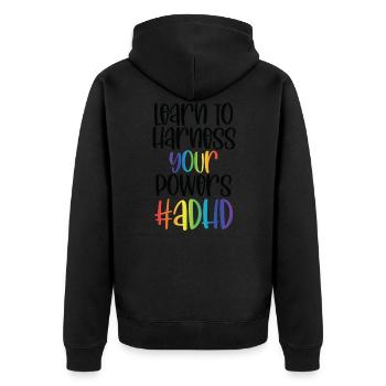 ADHS - Unisex Premium Bio Zip Hoodie - Schwarz - Hinten - Nico (187cm)