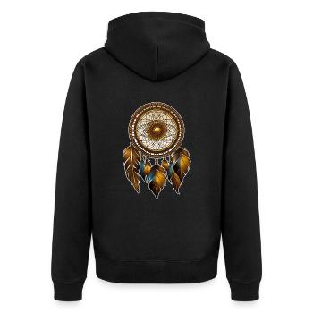 Spiritueller Traumfänger - Unisex Premium Bio Zip Hoodie - Schwarz - Hinten - Nico (187cm)