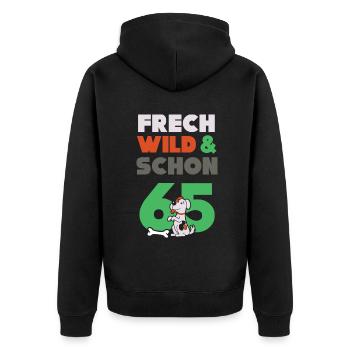 Geschenk 65 Jahre Geburtstag Frau Hund - Unisex Premium Bio Zip Hoodie - Schwarz - Hinten - Nico (187cm)