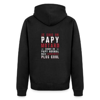 papys mortards, papi cool, papy motard - Veste à capuche bio Premium Unisexe - noir - Dos - Nico (187cm)