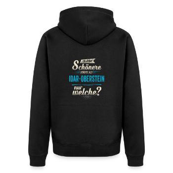 Heimat Stadt - Idar Oberstein - blau retro - - Unisex Premium Bio Zip Hoodie - Schwarz - Hinten - Nico (187cm)