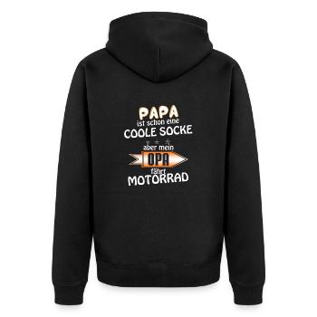Opa fährt motorrad - Unisex Premium Bio Zip Hoodie - Schwarz - Hinten - Nico (187cm)
