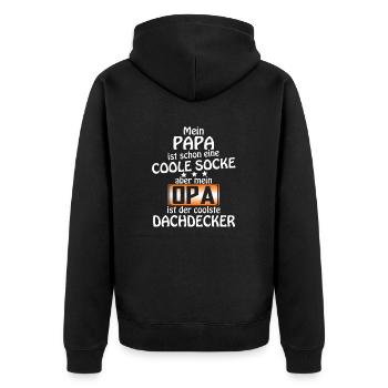 papa coole socke Dachdeck - Unisex Premium Bio Zip Hoodie - Schwarz - Hinten - Nico (187cm)