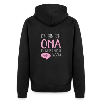Oma muss nicht nein sagen - Unisex Premium Bio Zip Hoodie - Schwarz - Hinten - Nico (187cm)